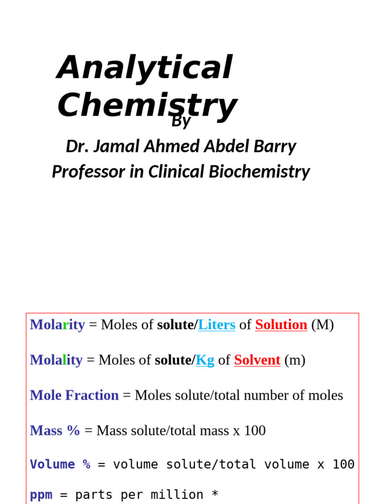 Analytical Chemistry: by Dr. Jamal Ahmed Abdel Barry Professor in ...