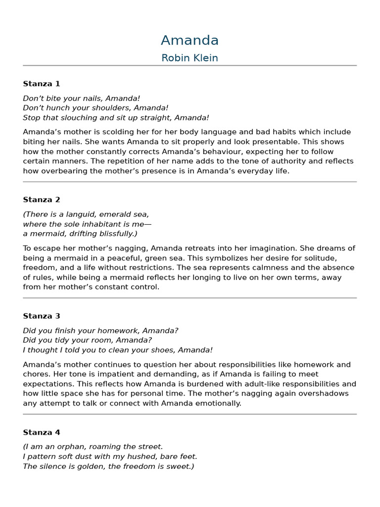Amanda: A Poem on Freedom and Control | PDF | Behavioural Sciences ...