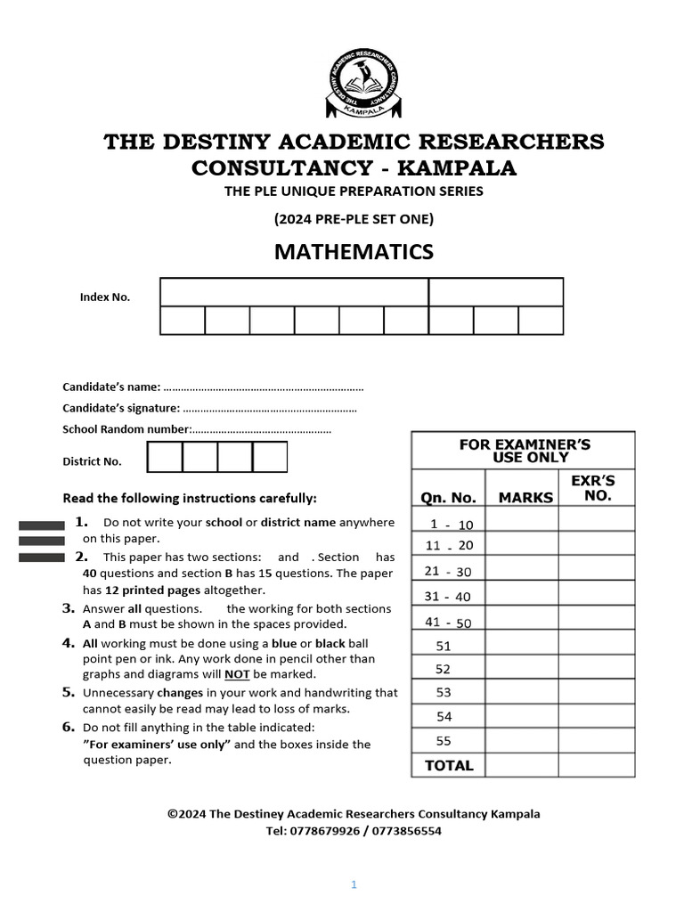 Primary Seven Mathematics PLE 2024 Exam | PDF | Speed