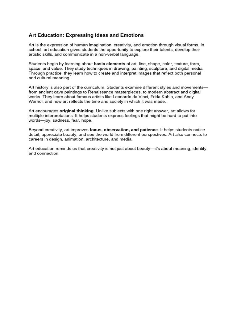 Art Education: Creativity and Expression | PDF