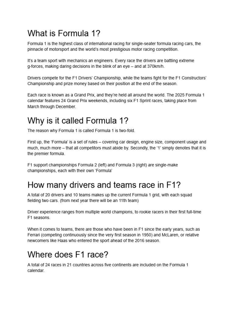 Overview of Formula 1 Racing | PDF | Formula One | Formula Racing