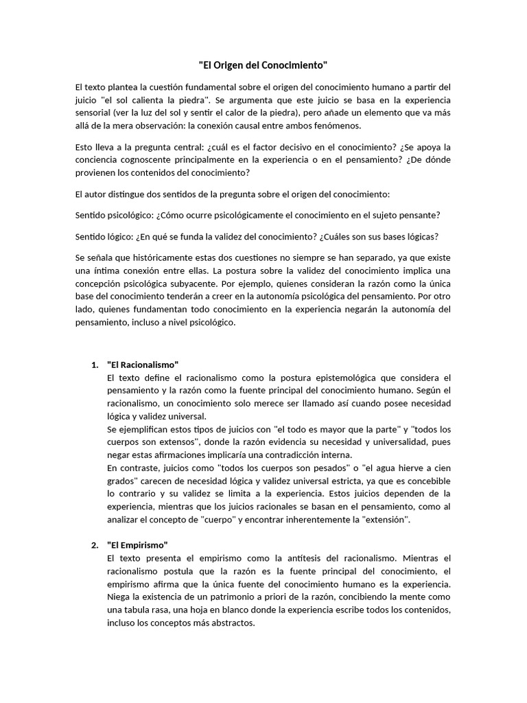 Orígenes del Conocimiento Humano | PDF | Conocimiento | Empirismo