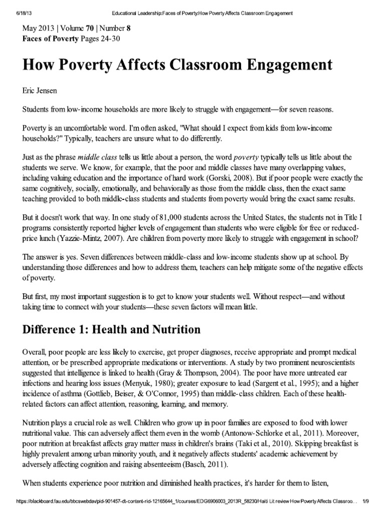 How Poverty Affects Classroom Engagement | PDF