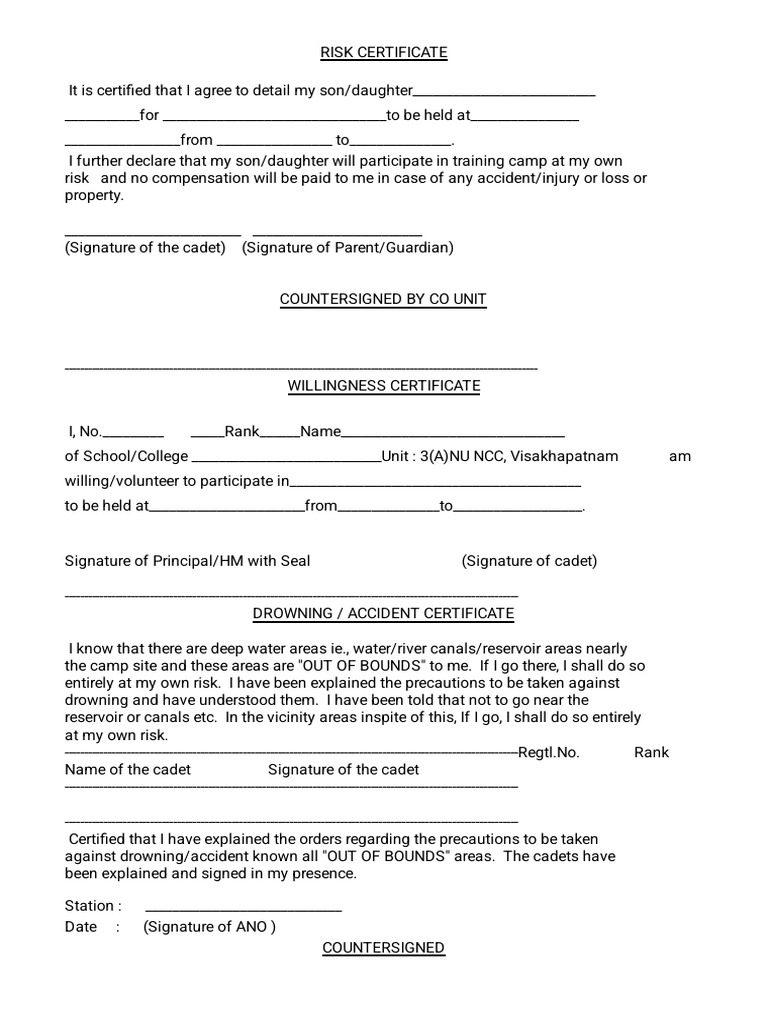 NCC Training Participation Certificates | PDF