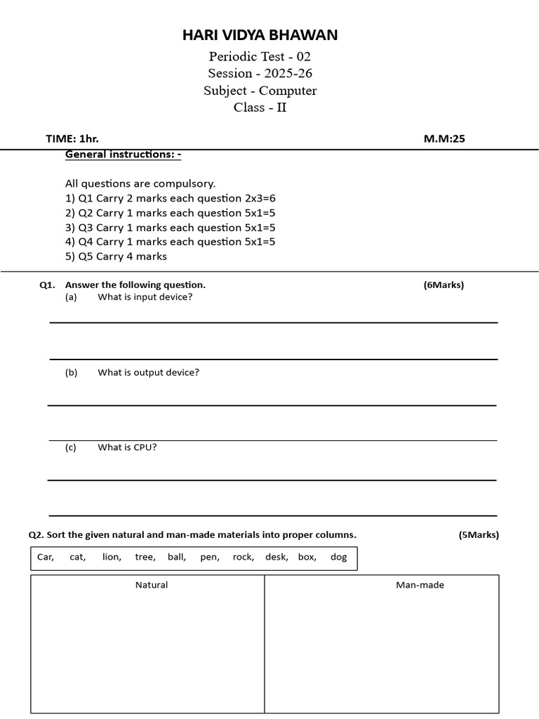 Class II Computer Test Paper 2025-26 | PDF