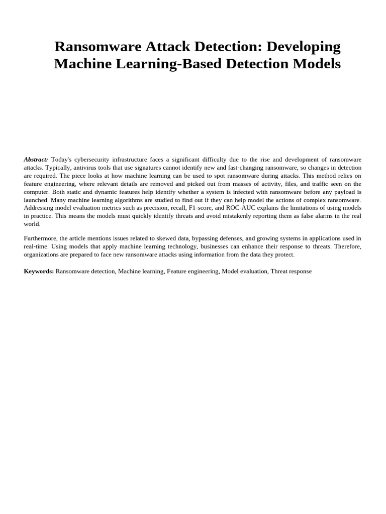 Machine Learning in Ransomware Detection | PDF | Receiver Operating ...