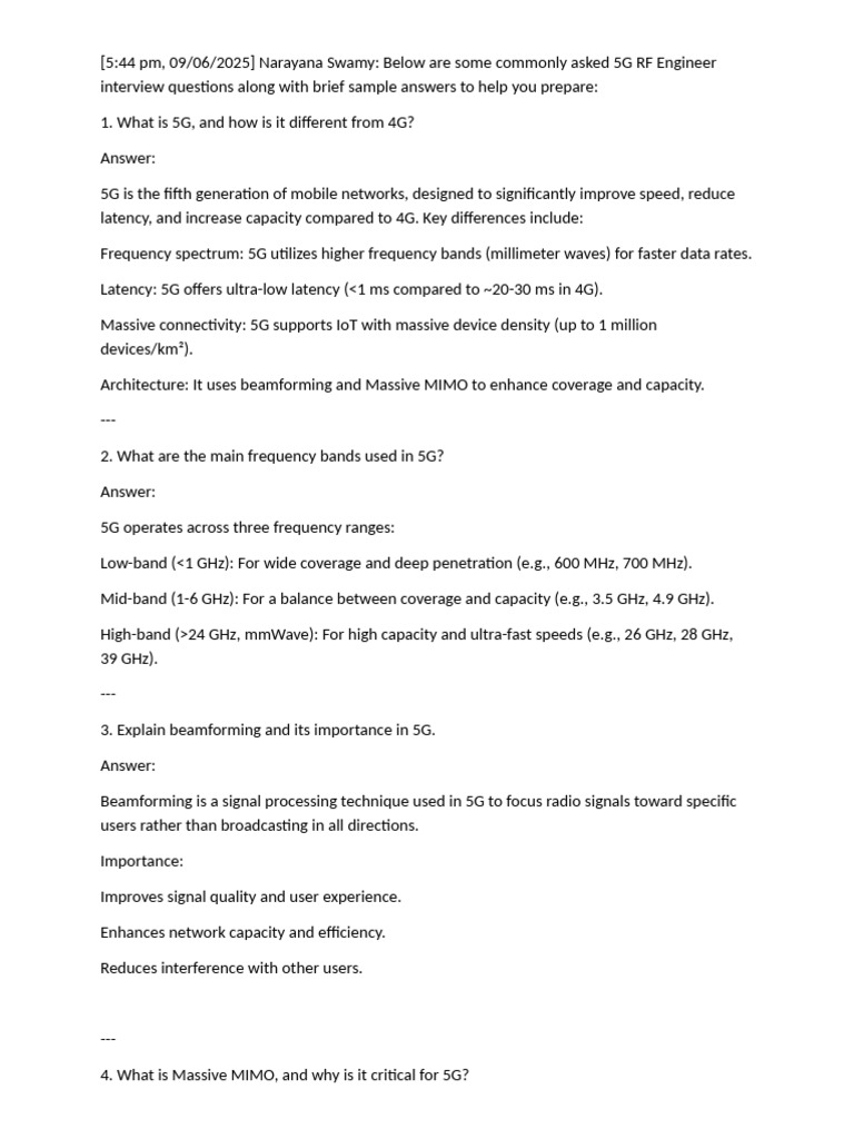 5G RF Engineer Interview Guide | PDF | Cellular Network | Computer Network