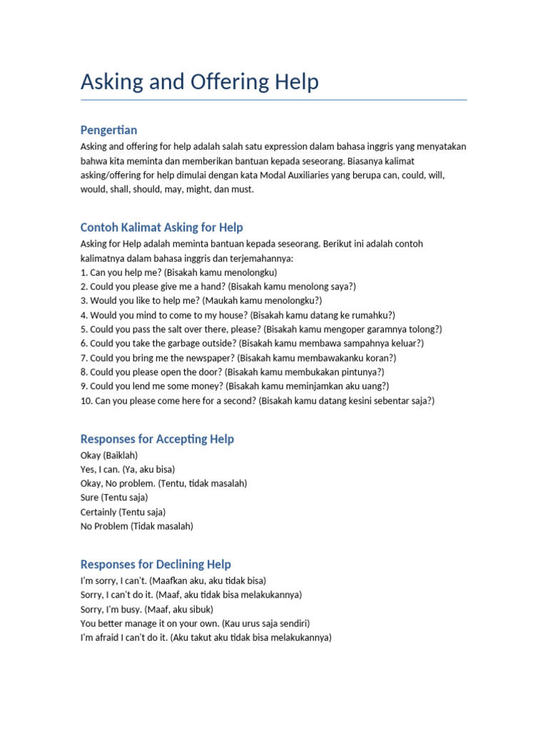 Lengkap Asking and Offering Help | PDF