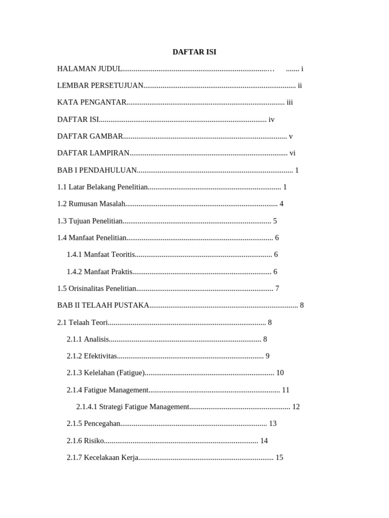 DAFTAR ISI Proposal Fatigue Management | PDF
