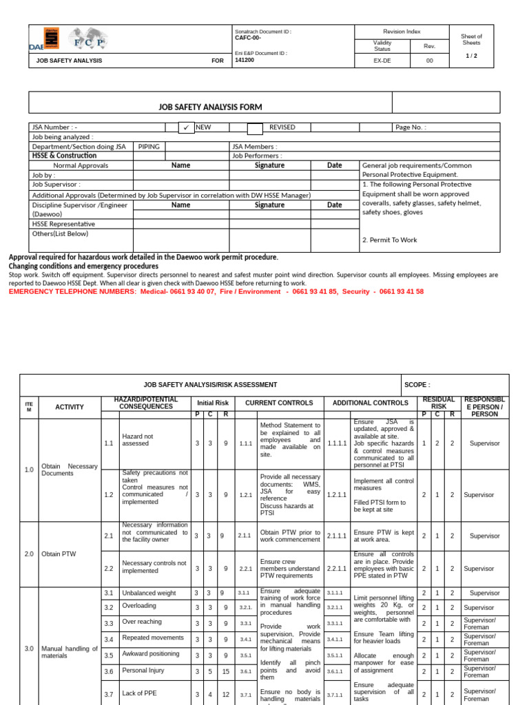 0 JSA-Risk Assessment Template | PDF | Safety | Labor Relations