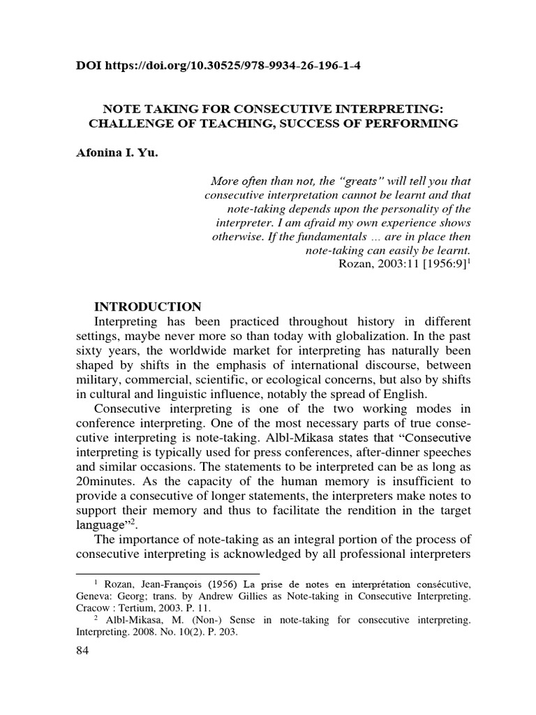 Note Taking For Consecutive Interpreting by Afonina I. Yu. | PDF ...