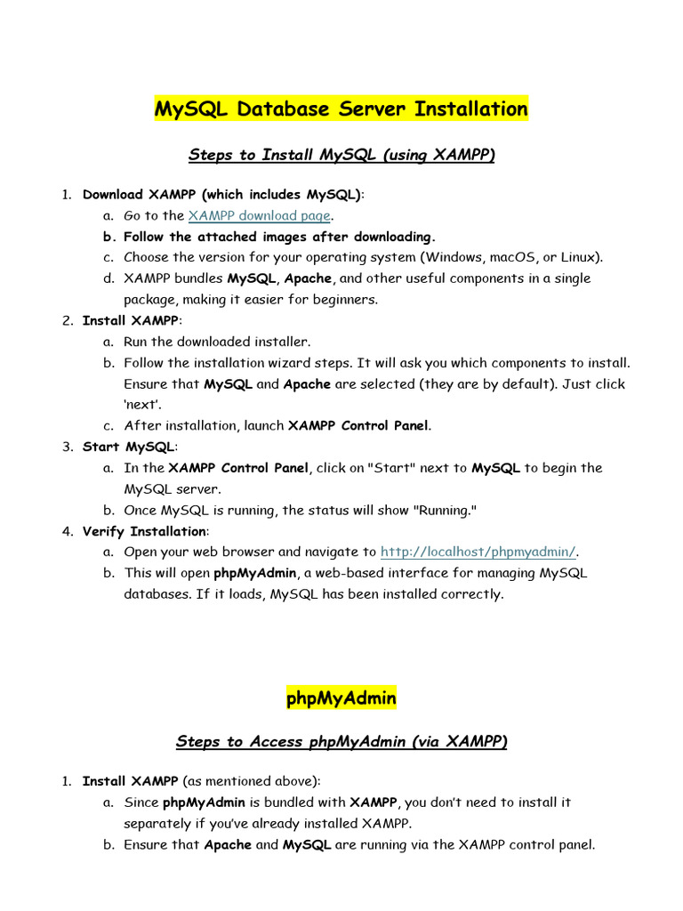 Xampp Installation Guide Xampp Installation | PDF | My Sql | Databases