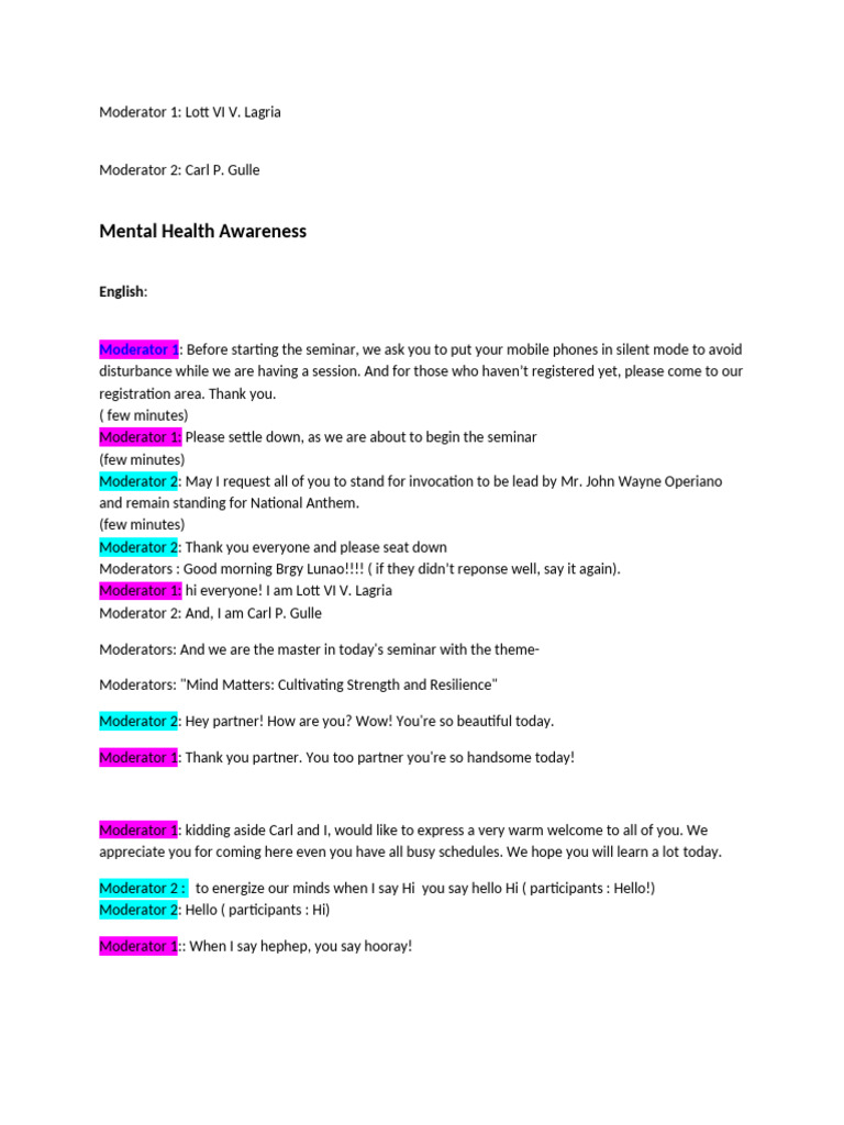 Closing Remarks: Mental Health Seminar | PDF | Psychology | Mental Health