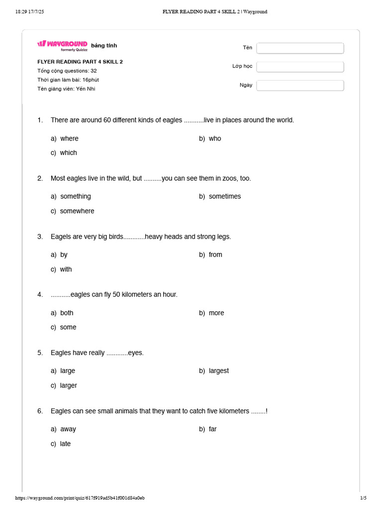 Flyer Reading Part 4 Skill 2 - Wayground | PDF