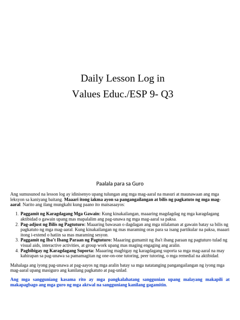 DLL Values Ed Esp9 q3 Corrected 2 | PDF