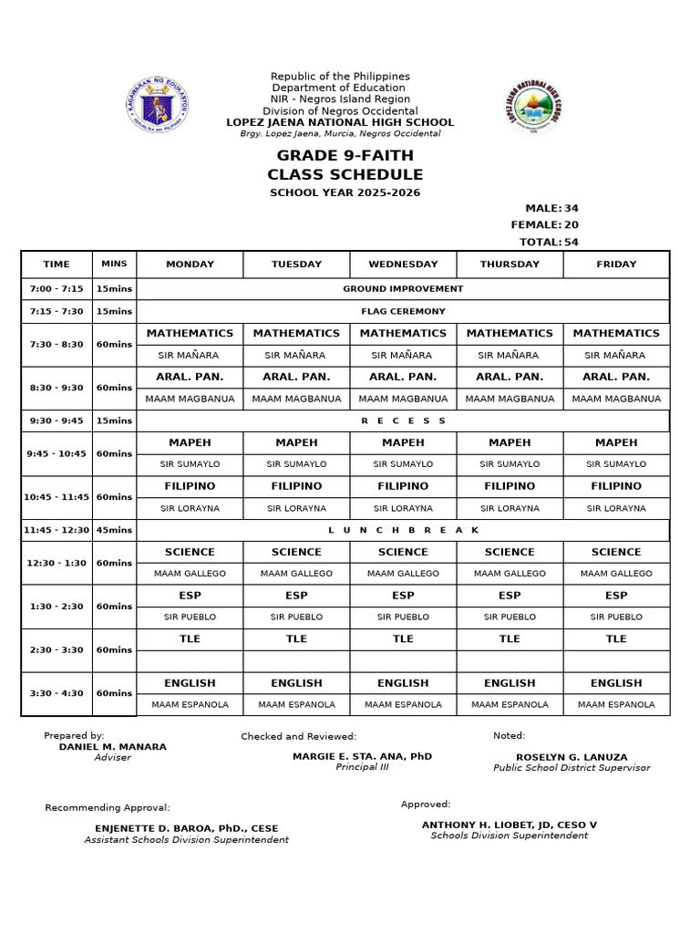 Grade 9-Faith Class Schedule 2025-2026 | PDF | Governance | Government ...