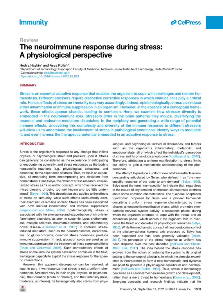 Stress and Immune Response Dynamics | PDF | Stress (Biology ...