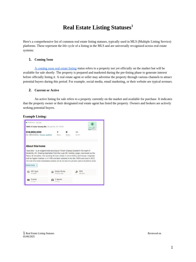 MLS Real Estate Listing Statuses Explained | PDF | Sales | Private Law