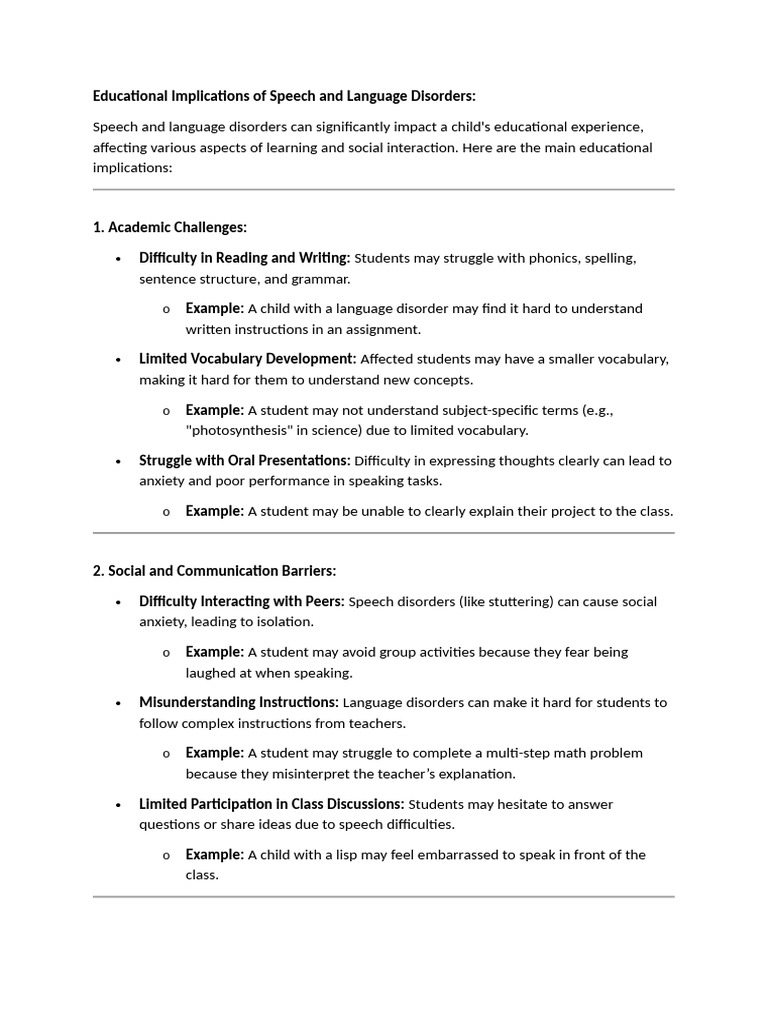 Educational Implications of Speech and Language Disorders | PDF ...