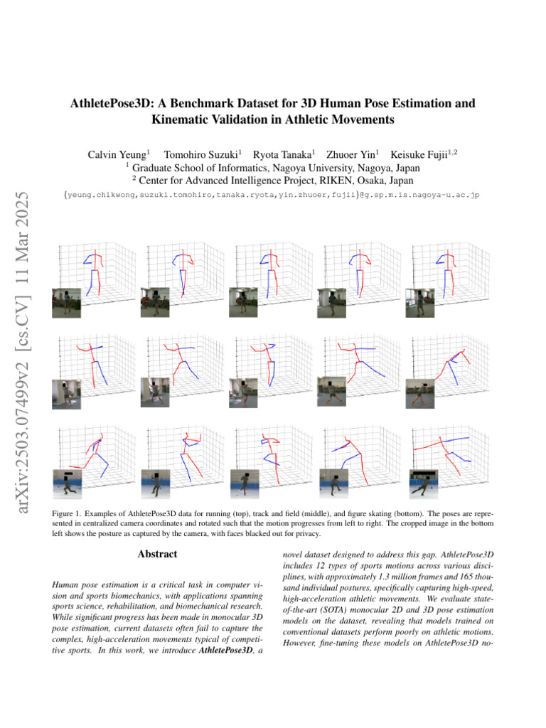 AthletePose3D - A Benchmark Dataset For 3D Human Pose Estimation and ...