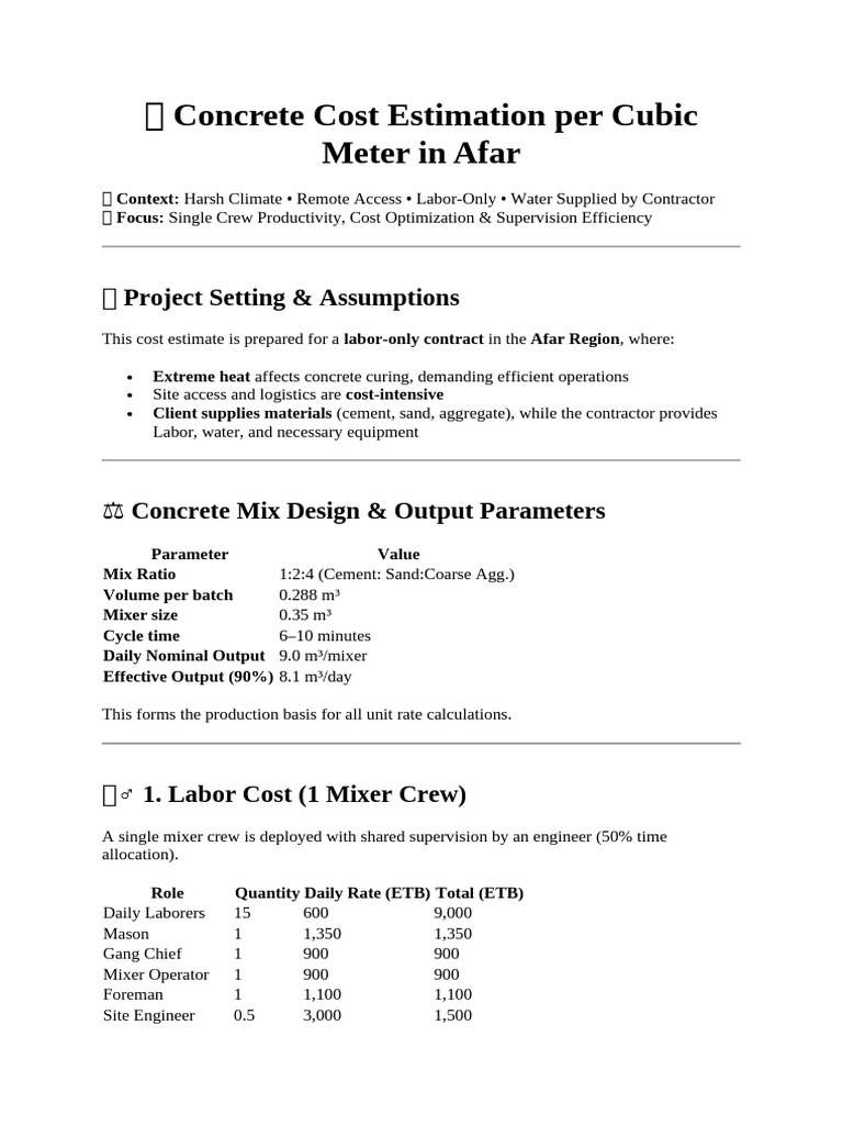 Concrete Cost Estimation in Afar | PDF | Concrete | Production And ...