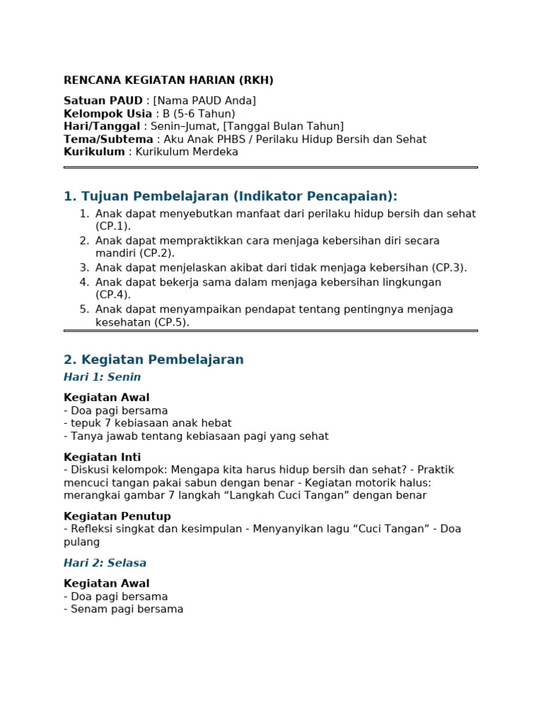 RKH Perilaku Hidup Bersih dan Sehat | PDF