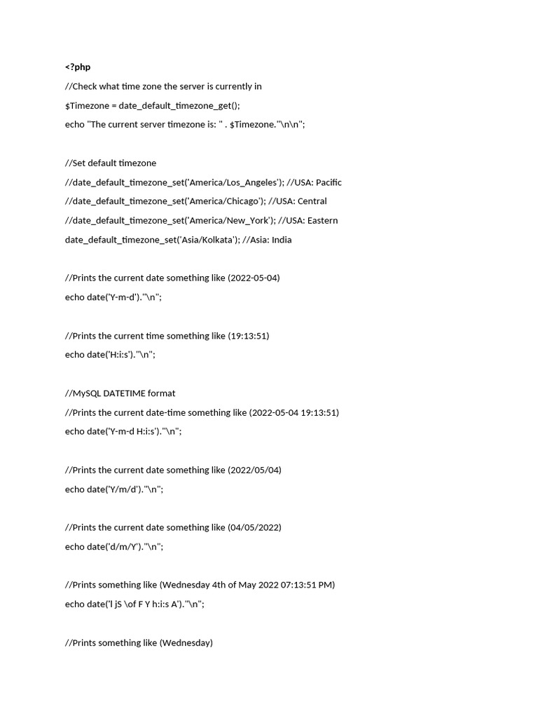 PHP Timezone and Date Formatting Guide | PDF