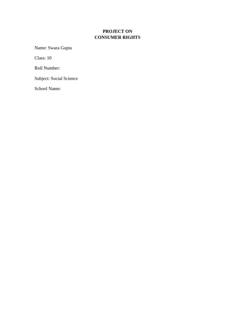 Consumer Rights Project Class10 Final | PDF | Consumer Protection | Justice