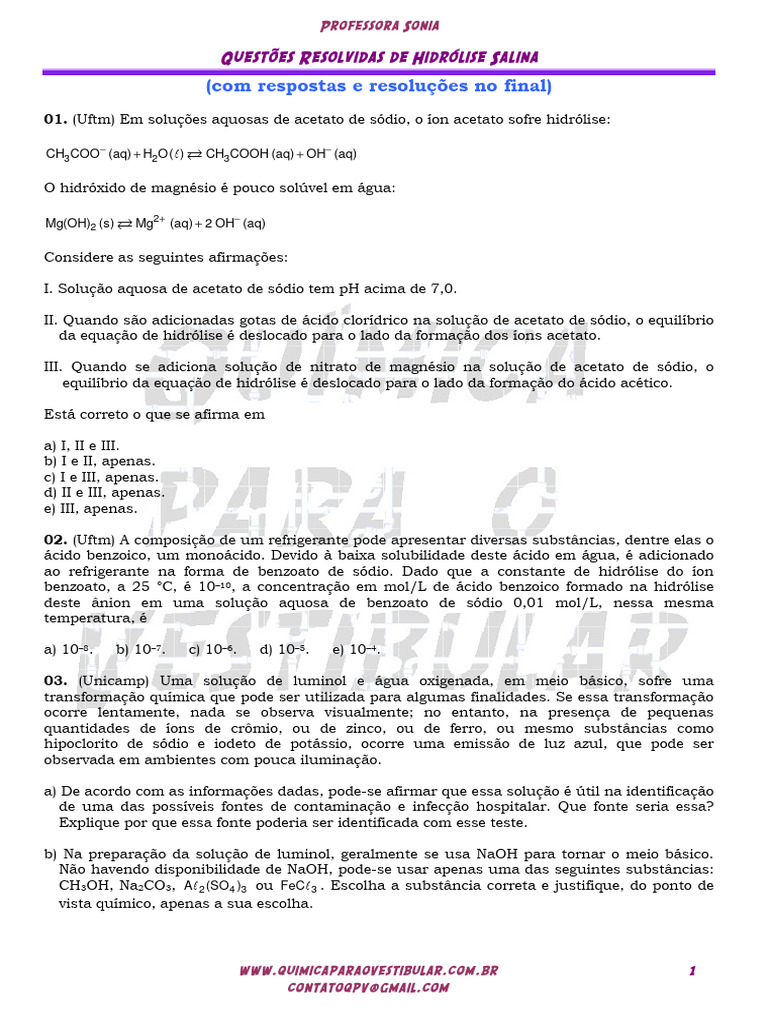 Lista 2006 20 - 20quest C3 B5es 20de 20hidr C3 B3lise 20salina 20 ...