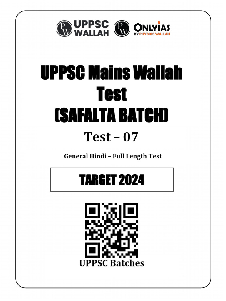 Full Length Test 1 Paper I General Hindi Questions ...
