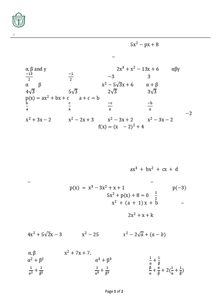 Worksheet X Polynomials 2526 | PDF | Zero Of A Function | Polynomial