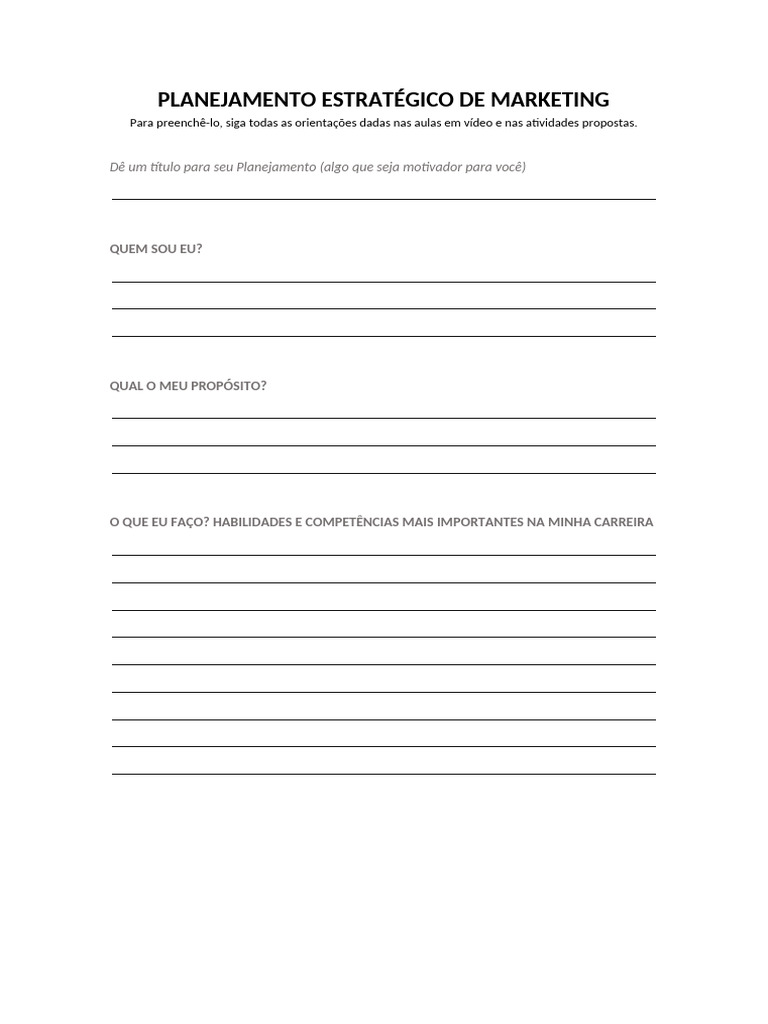 Planejamento Estratégico de Marketing | PDF | Análise SWOT | Marketing
