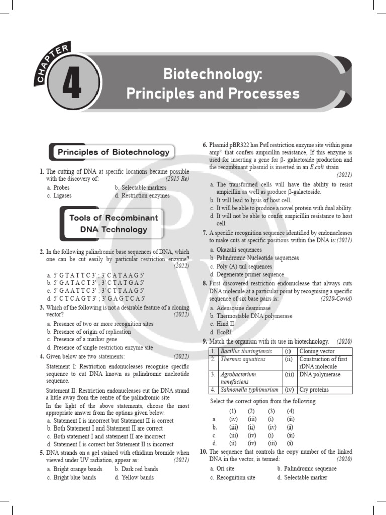 Biotechnology Principles Overview | PDF | Restriction Enzyme | Dna