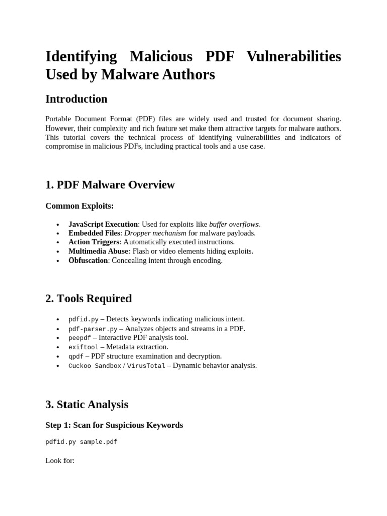 Detecting Malicious PDF Vulnerabilities | PDF | Malware | Visual Basic ...