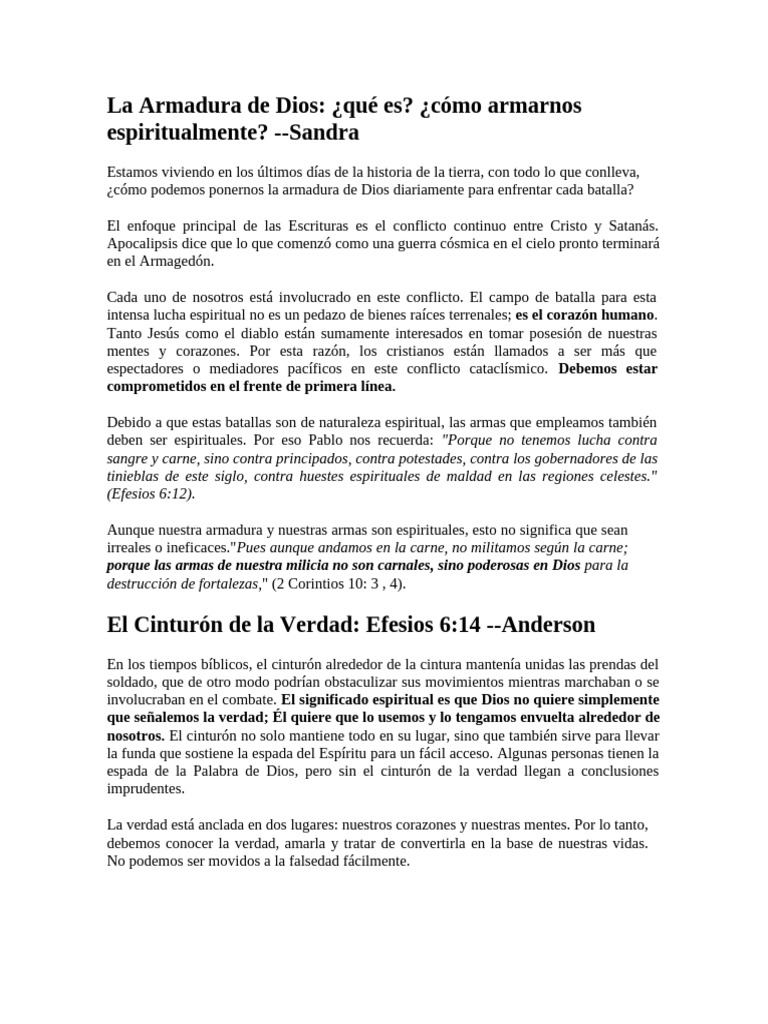 La Armadura de Dios ¿Qué Es ¿Cómo Armarnos Espiritualmente | PDF ...