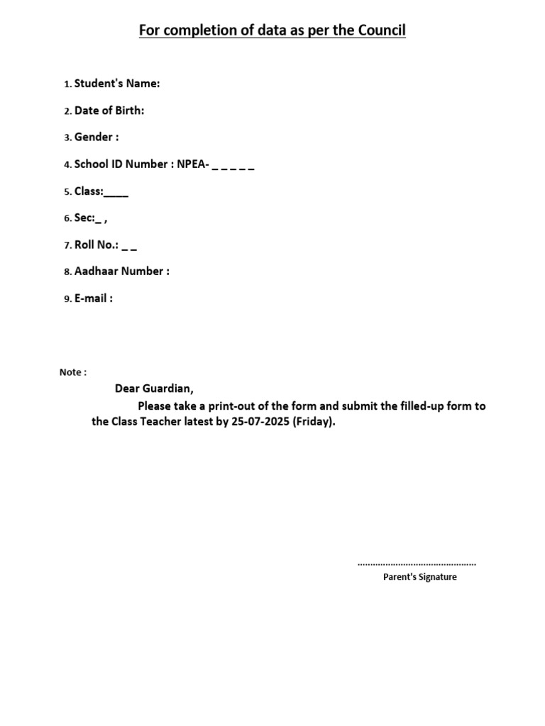 Student Data Submission Form | PDF