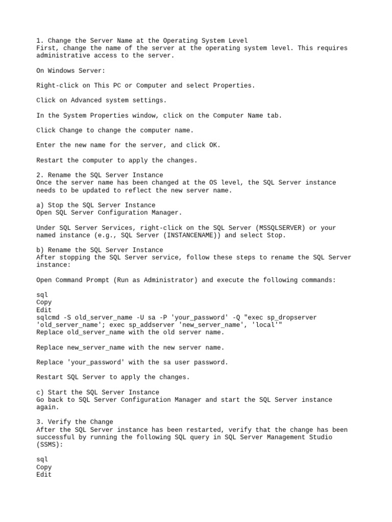 Change Mss QL Server Name | PDF | Microsoft Sql Server | Server (Computing)