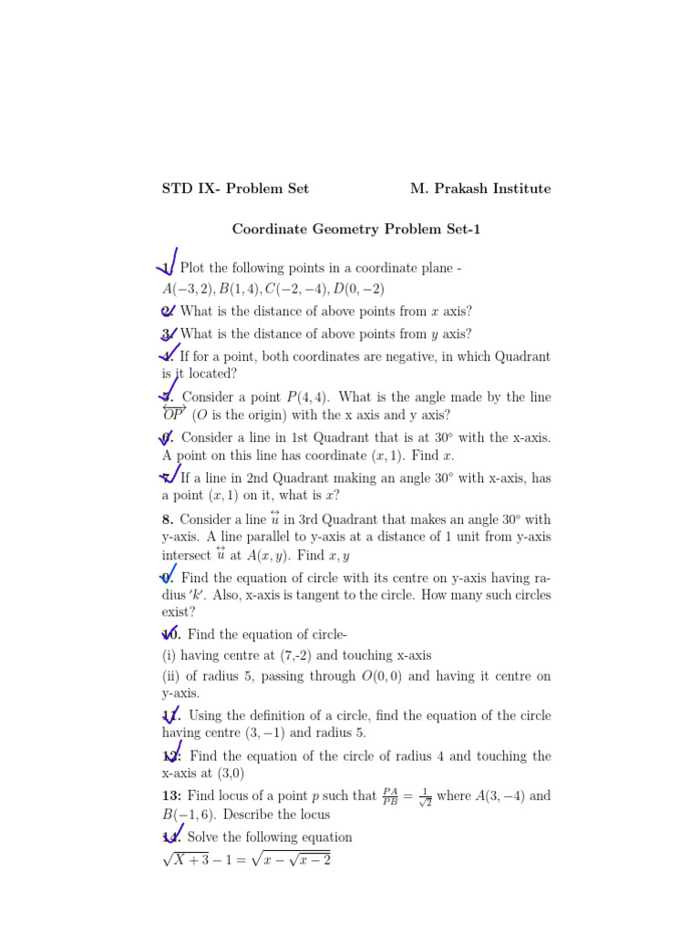 Coordinate Geometry Problem Set IX | PDF | Cartesian Coordinate System ...