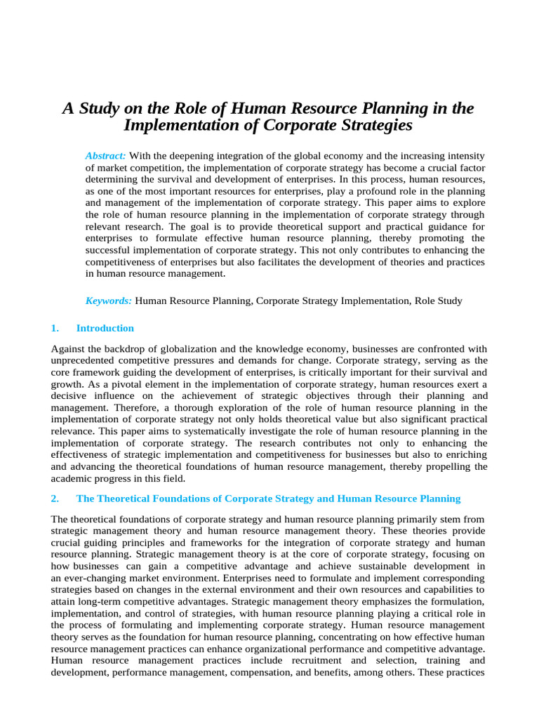 A Study On The Role of Human Resource Planning in | PDF | Strategic ...