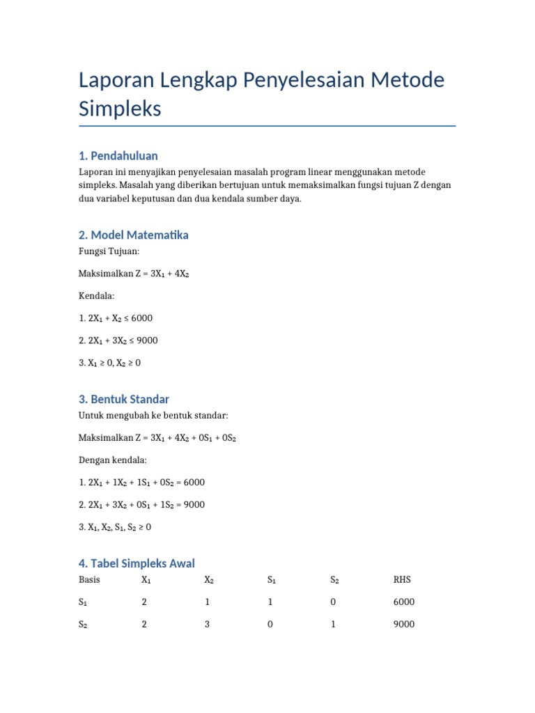 Penyelesaian Metode Simpleks Program Linear | PDF