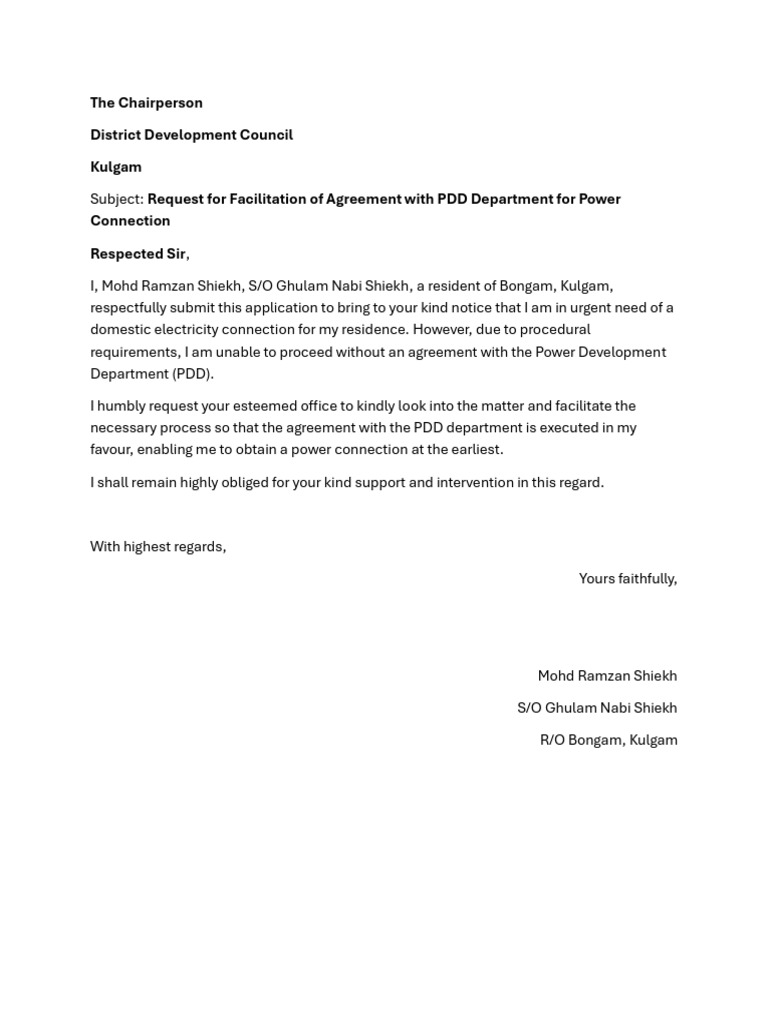 The Chairperson District Development Council Kulgam Request For ...