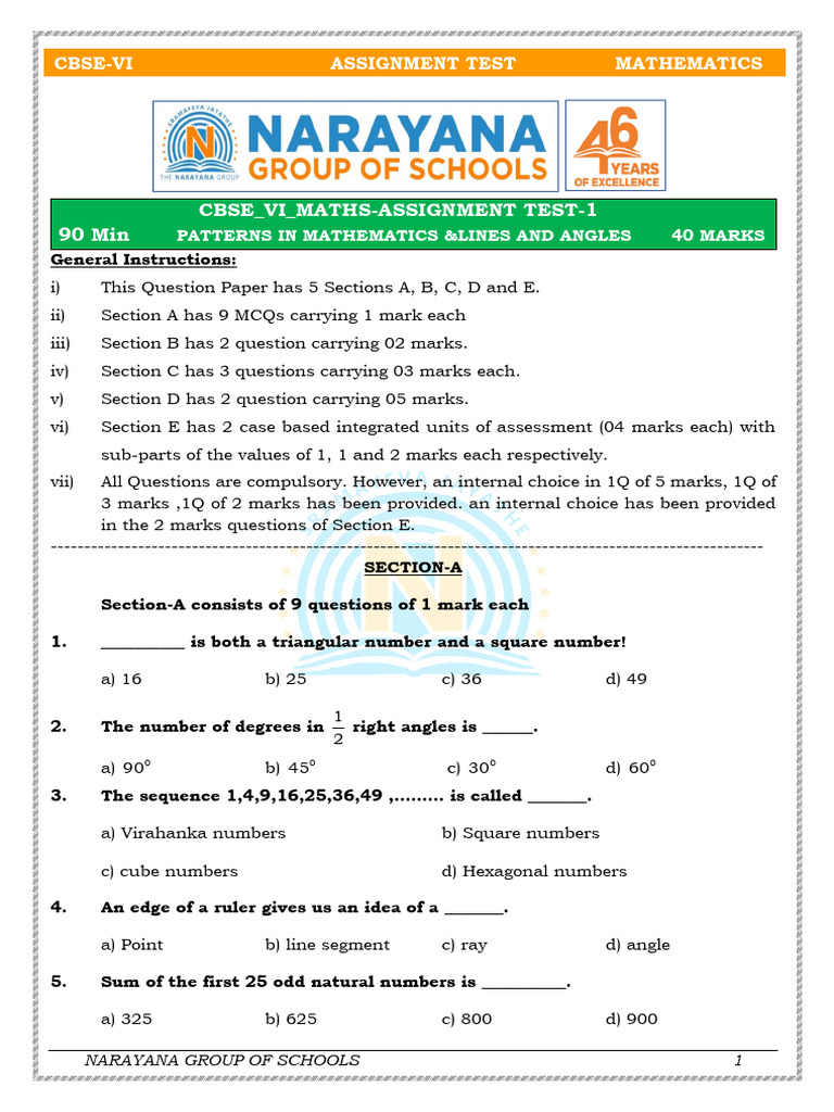CBSE VI Maths Assignment Test Guide | PDF | Numbers | Shape