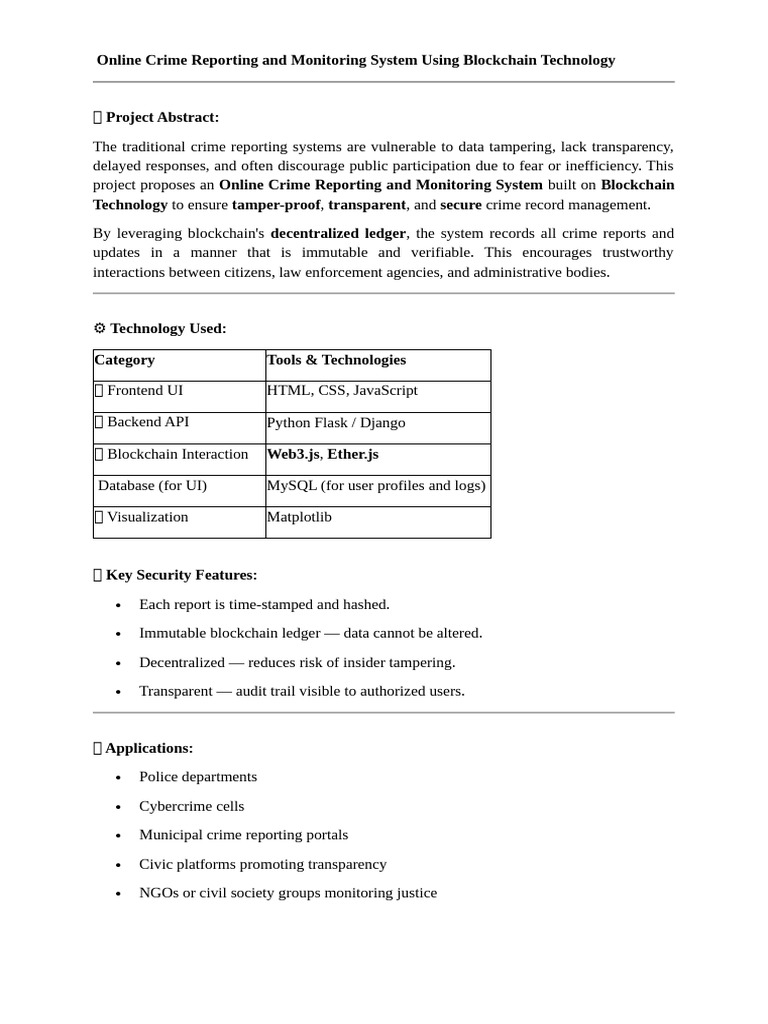 Blockchain-Based Crime Reporting System | PDF