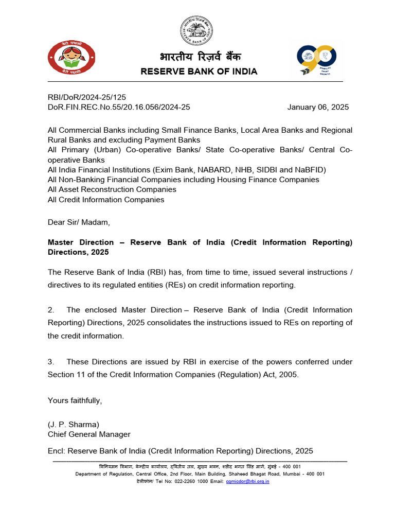 RBI Credit Information Reporting 2025 | PDF | Reserve Bank Of India | Audit