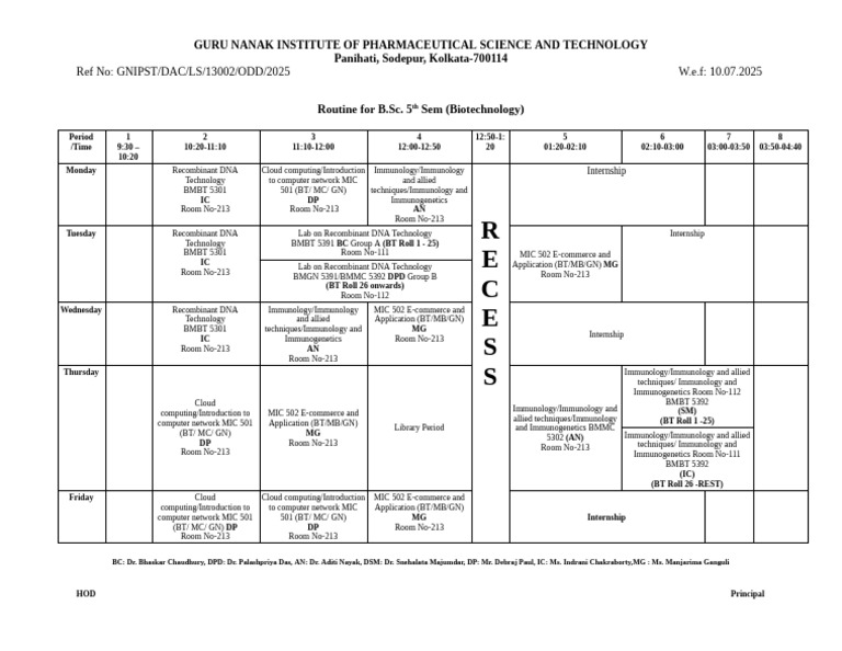 BMBT Course Schedule Overview | PDF