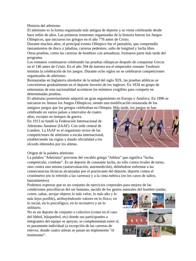 Historia y disciplinas del atletismo | PDF | Deporte del atletismo ...