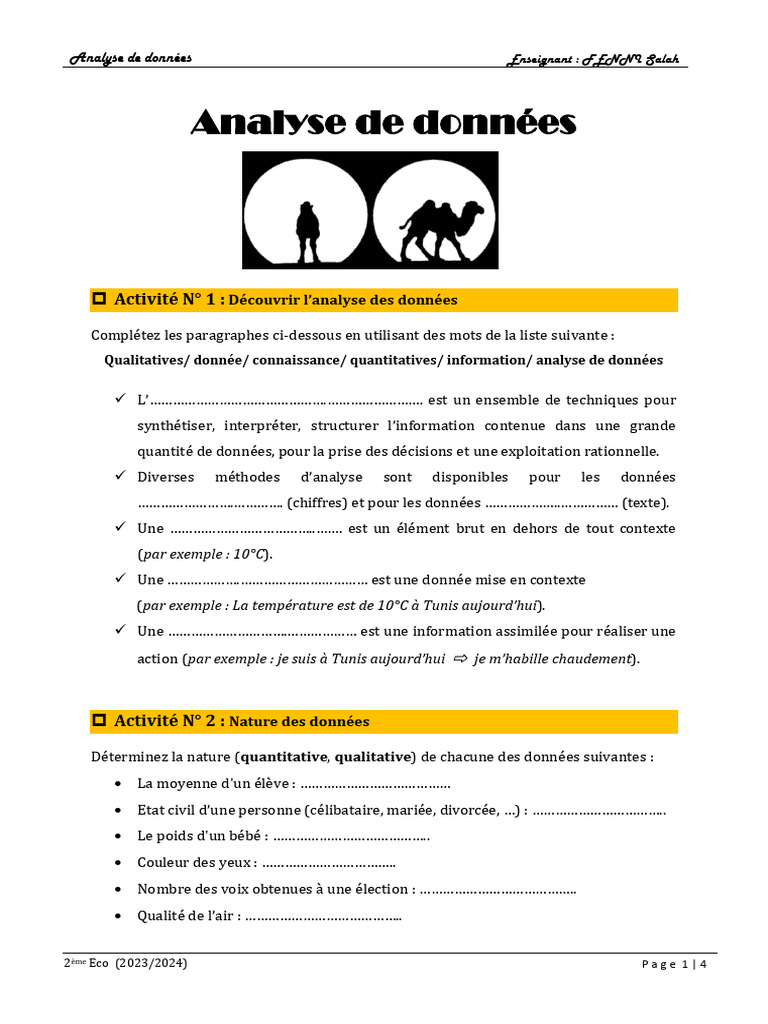 tp0 Analyse de Données 2024 Eco | PDF | Informations | Microsoft Excel