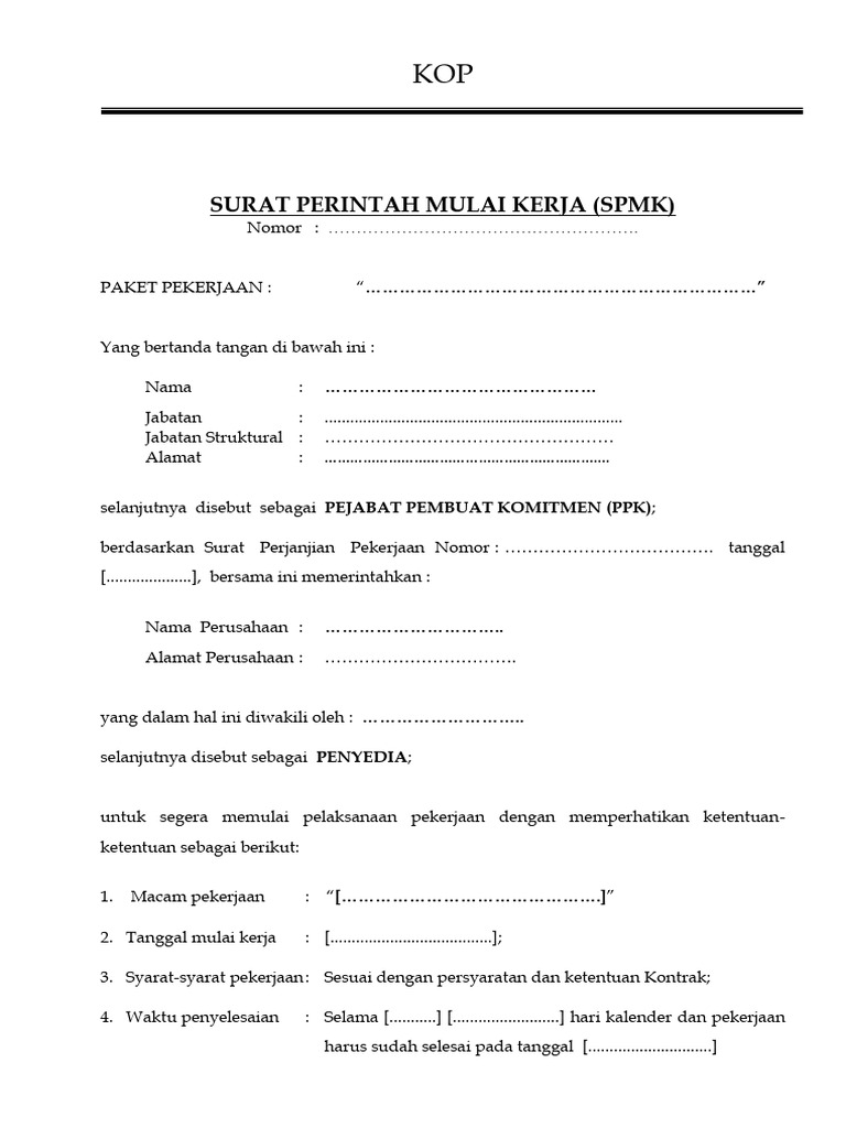 Contoh Surat Perintah Mulai Kerja | PDF