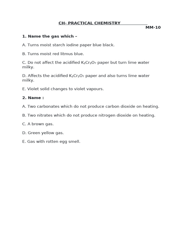 Ch-Practical Chemistry Test Class 9 | PDF