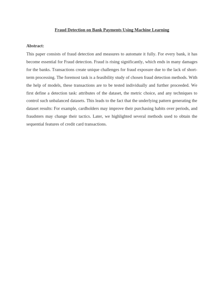 Fraud Detection On Bank Payments Using Machine Learning | PDF